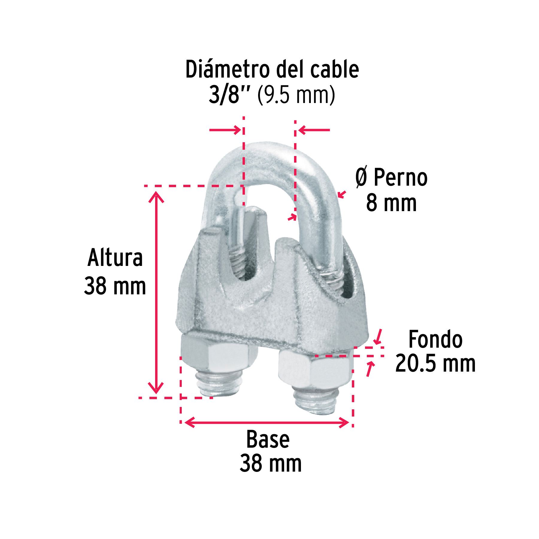 Bolsa c/20 nudos (perros) de hierro p/cable de 3/8", FIERO - Image 3