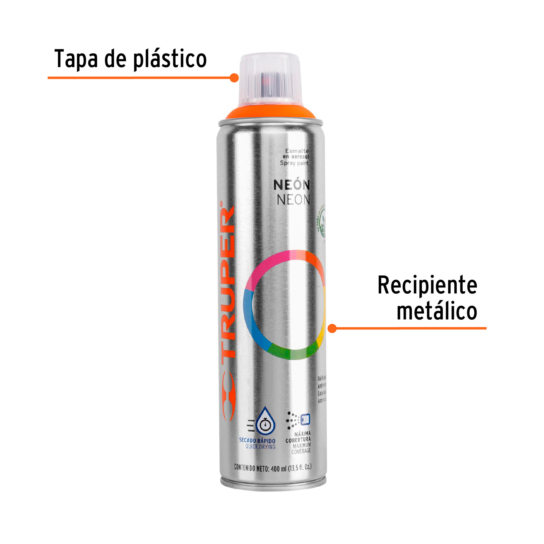 Pintura en aerosol, naranja neón, bote esbelto, 400 ml - Image 3