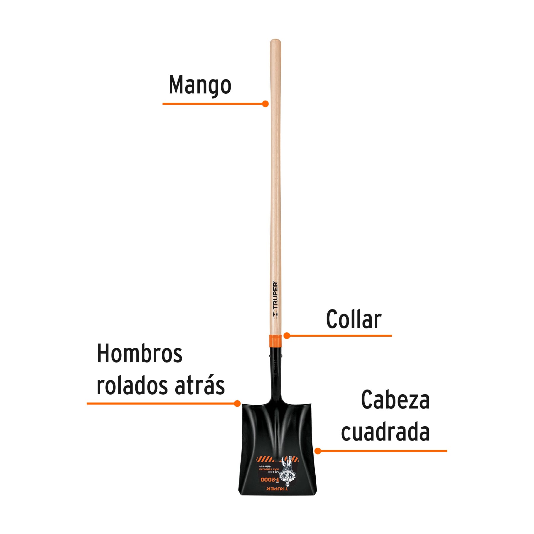 Pala cuadrada T-2000, mango largo 45", TRUPER - Image 2