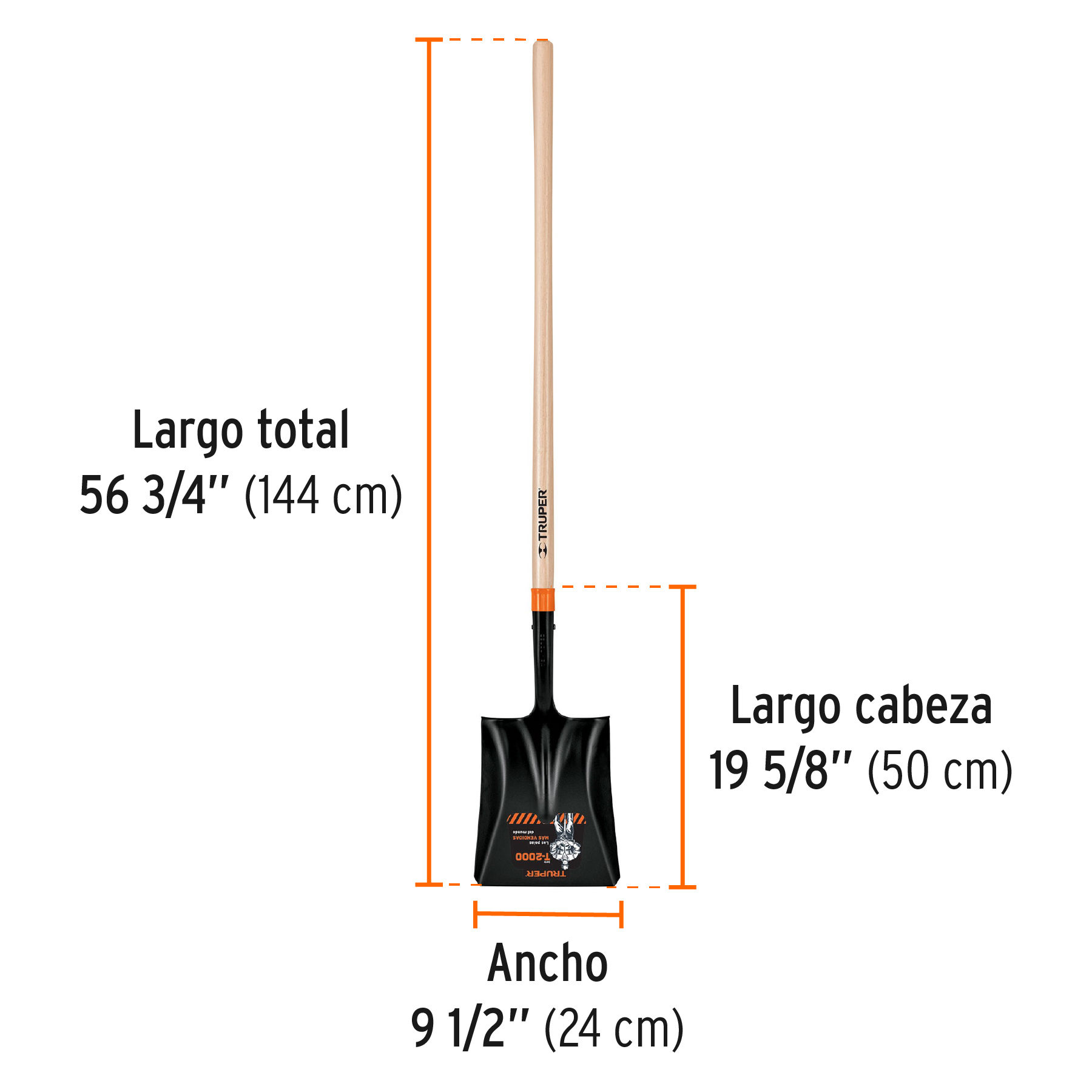 Pala cuadrada T-2000, mango largo 45", TRUPER - Image 3