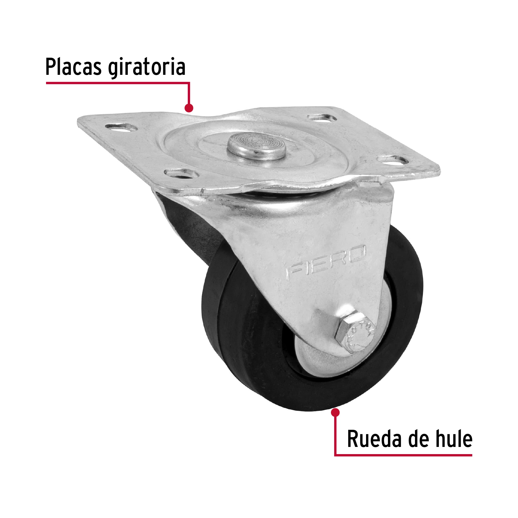 Rodaja hule 3", placa giratoria c/balero, carga 60kg, FIERO (4 piezas) - Image 2
