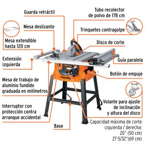 Alternative view of Sierra de mesa 10", 2-1/2 HP (1900 W), con base, TRUPER