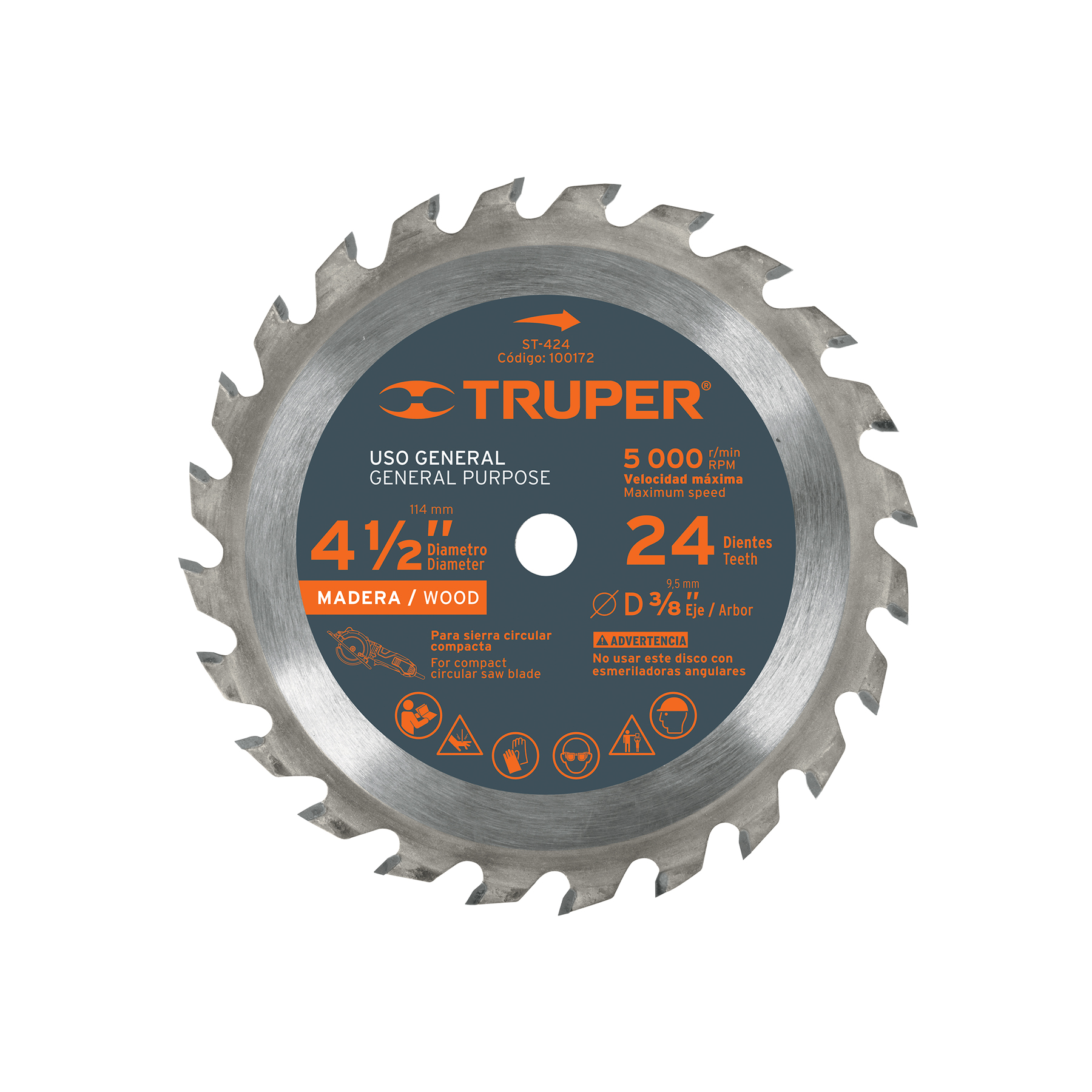 Disco sierra 4-1/2" para madera, 24 dientes centro 3/8"