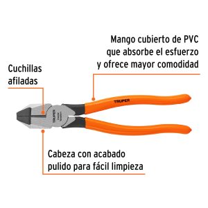 Alternative view of Pinza para electricista 9" uso rudo, mango PVC, TRUPER