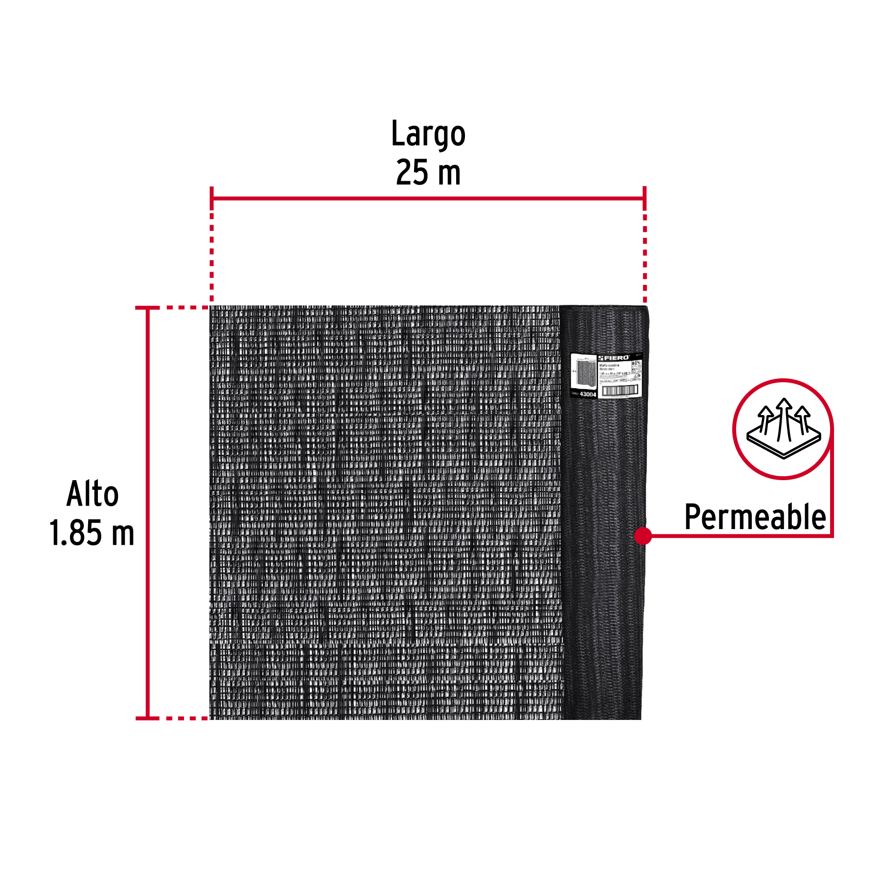 Rollo de malla sombra 80%, monofilamento negro, 1.85m x 25m - Image 3