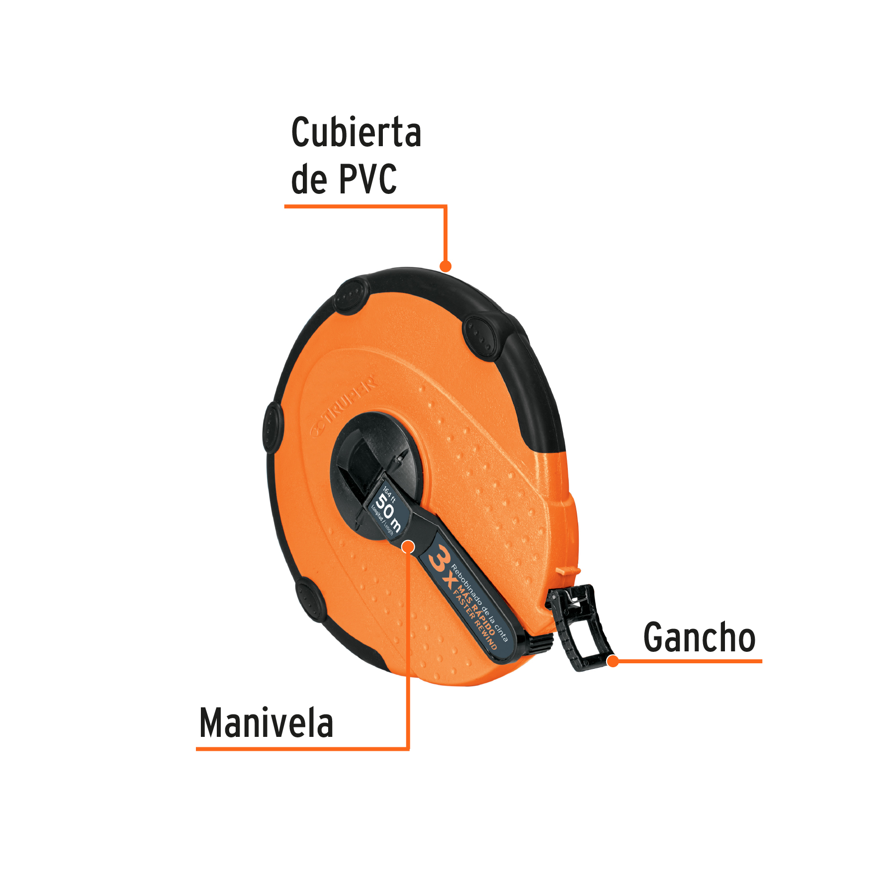 Cinta métrica larga 50m fibra de vidrio, carcasa plástica - Image 3