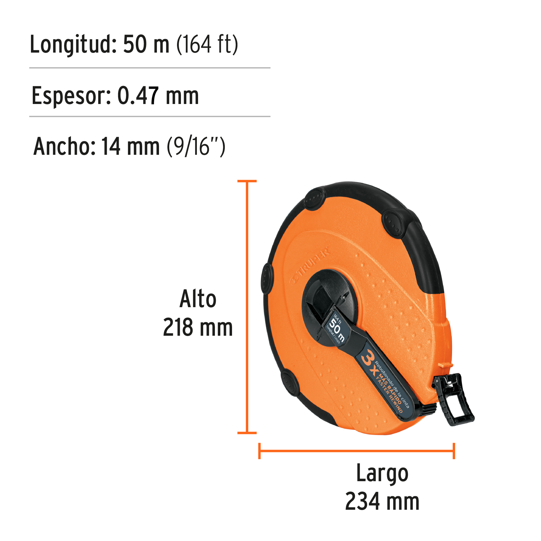 Cinta métrica larga 50m fibra de vidrio, carcasa plástica - Image 4