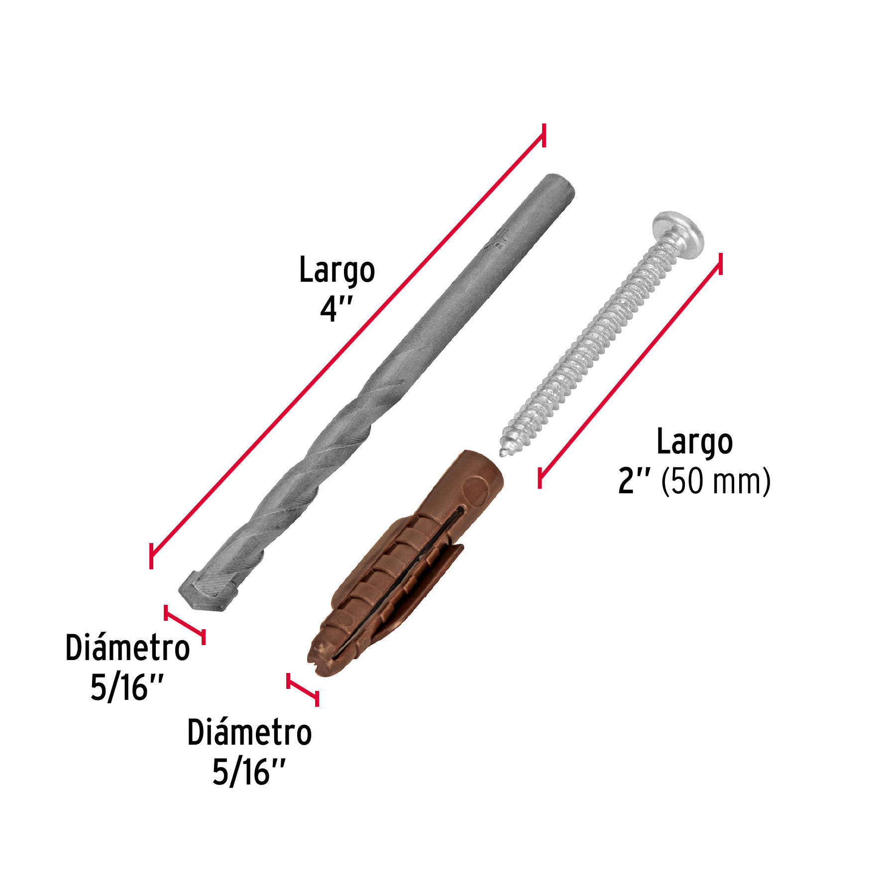 Kit de 20 taquetes 5/16"con pijas #10 y 1 broca 5/16", FIERO - Image 3