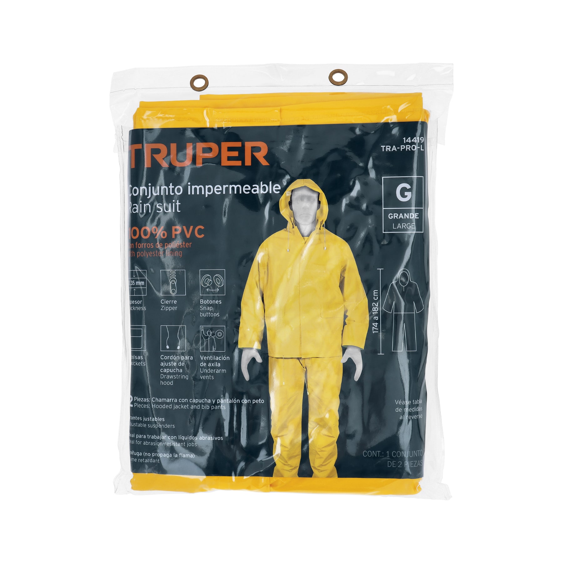 Conjunto impermeable doble capa, talla G, TRUPER - Image 3