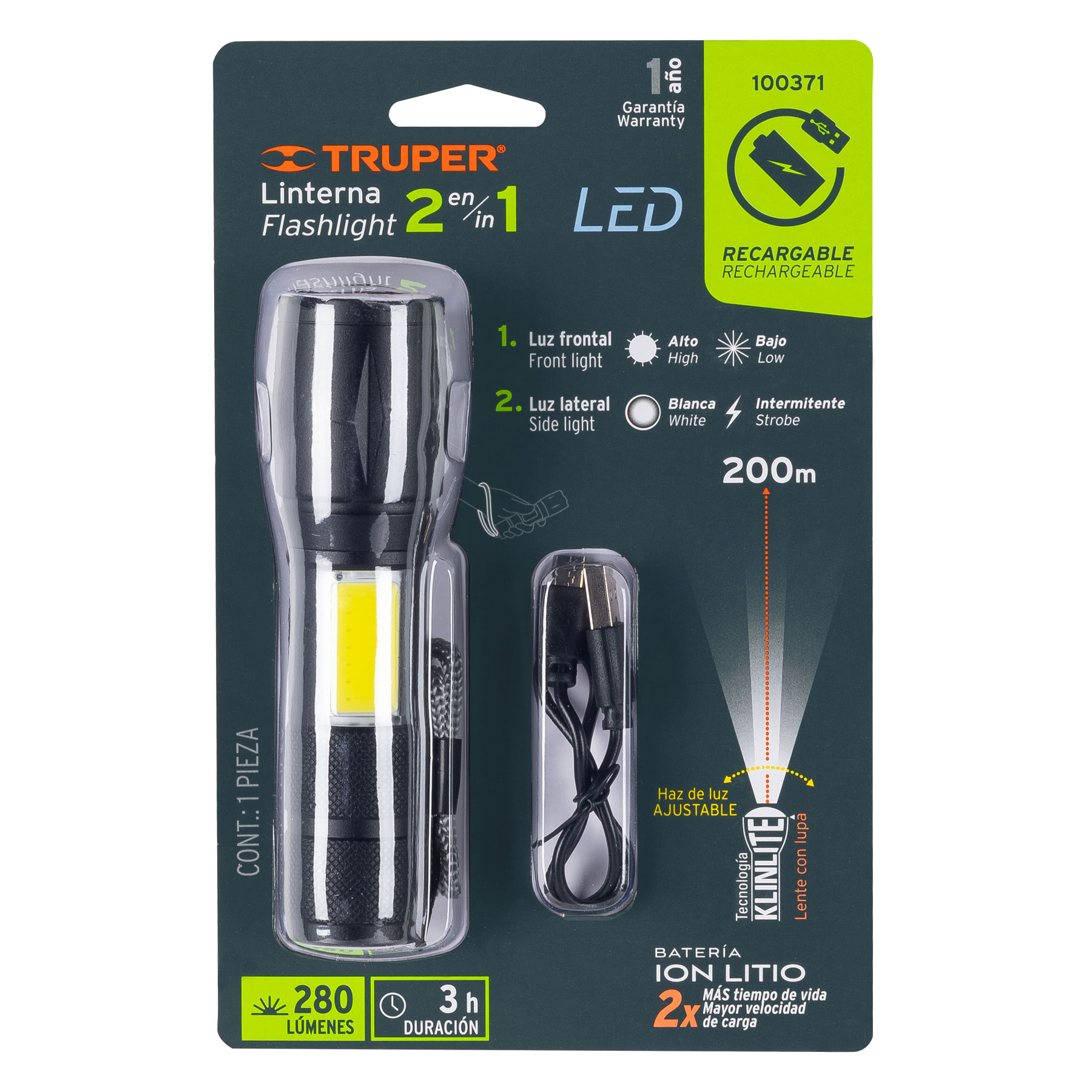 Linterna de 1 LED 270 lm con luz de emergencia, recargable - Image 8