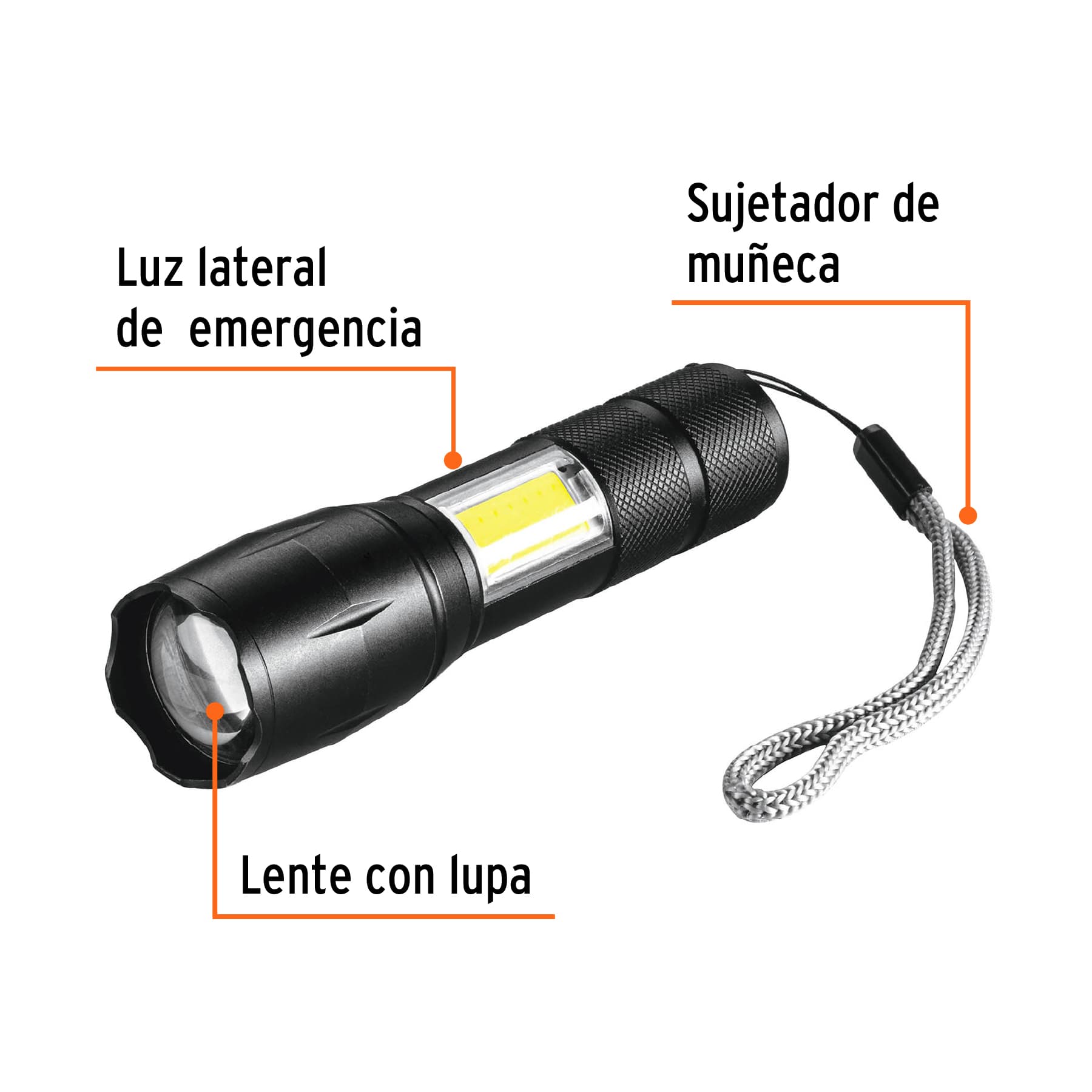 Linterna de 1 LED 270 lm con luz de emergencia, recargable - Image 3