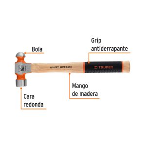 Alternative view of Martillo pulido de bola 16 oz mango hickory, TRUPER Grip