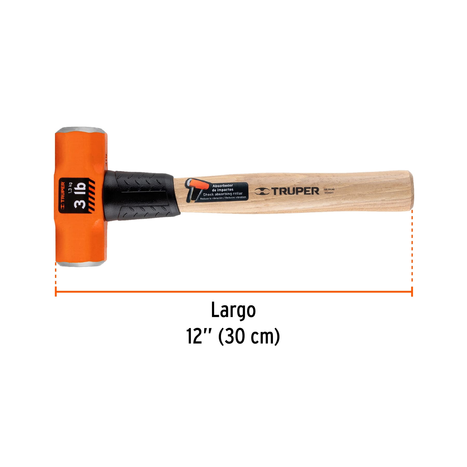 Marro octagonal 3 lb, mango de madera 12", TRUPER - Image 3