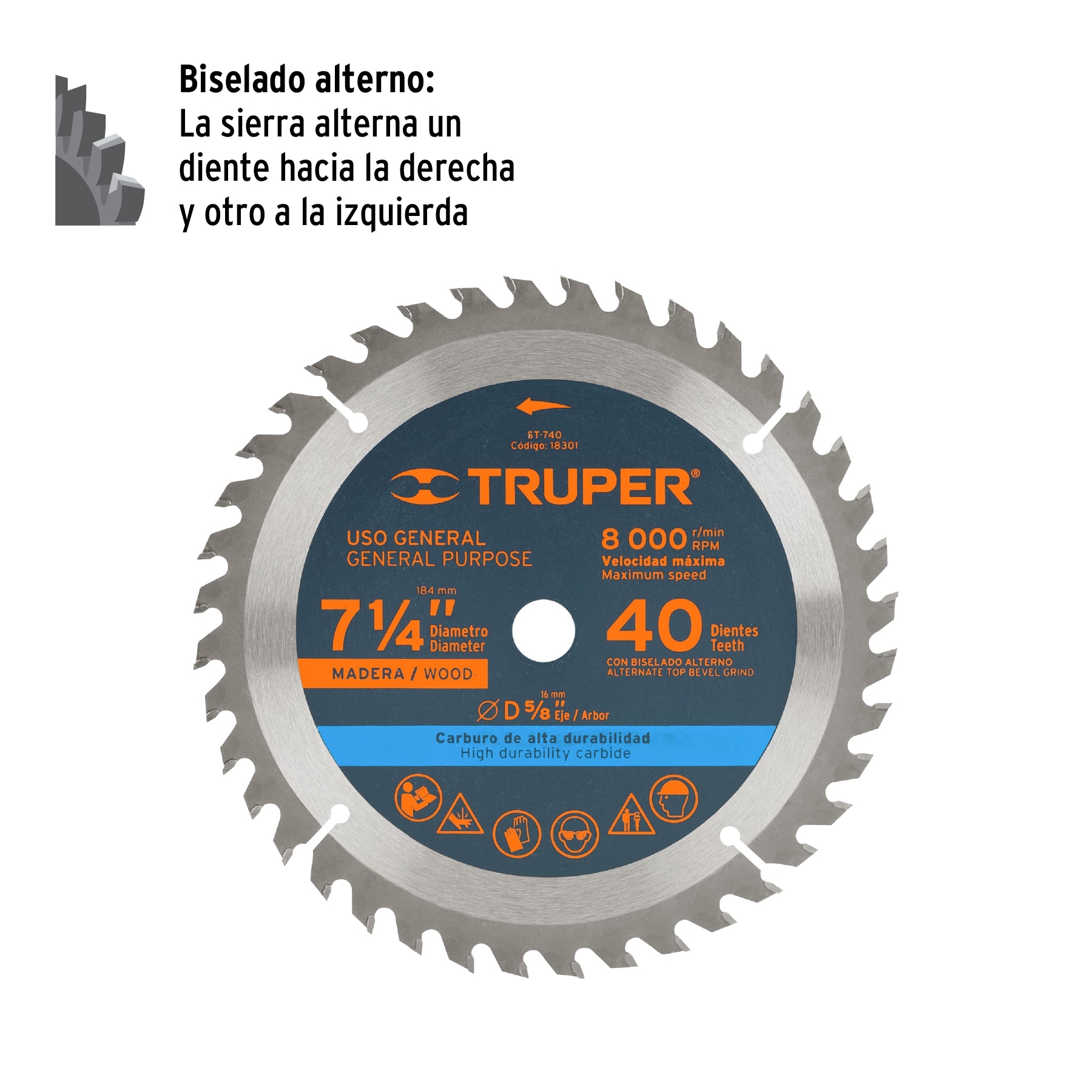 Disco sierra 7- 1/4" para madera, 40 dientes centro 5/8" - Image 2