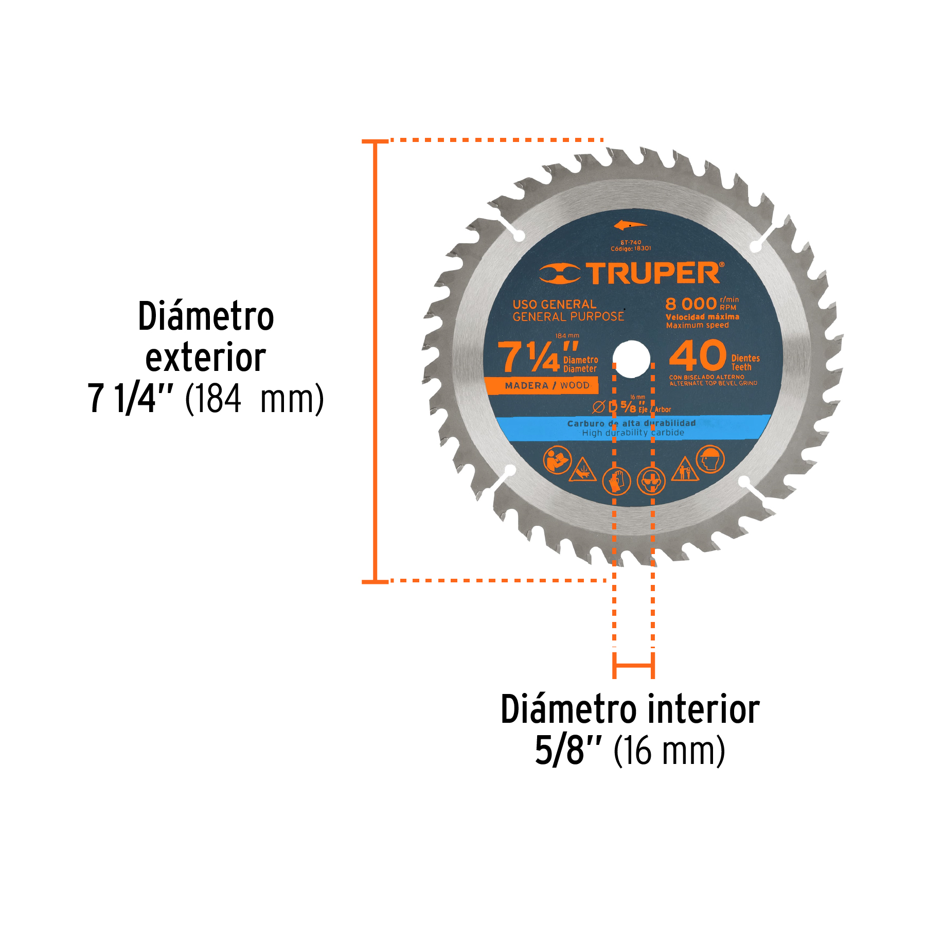 Disco sierra 7- 1/4" para madera, 40 dientes centro 5/8" - Image 3