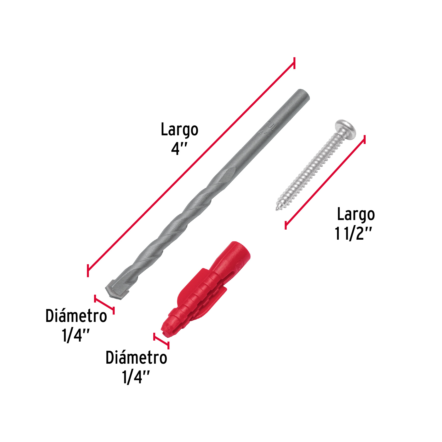 Kit de 20 taquetes 1/4" con pijas #8 y 1 broca 1/4", FIERO - Image 3